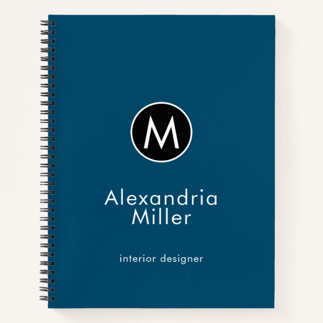 Modernes TrendBlue Monogram Notizbuch (Vorderseite)