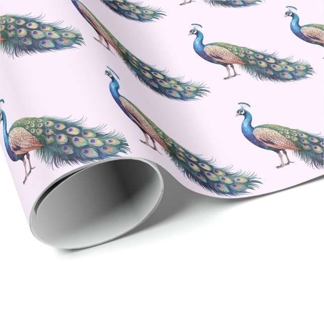 Modernes trendfarbenes Pfauenmuster Geschenkpapier (Rolleneckpunkt)