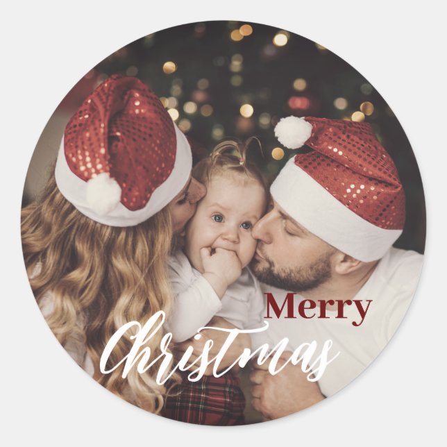 Modernes, trendige Weihnachts-Dunkle Dusky Familie Runder Aufkleber (Vorderseite)