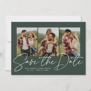 Modernes, trendiges Drehbuch für drei Foto Jäger g Save The Date