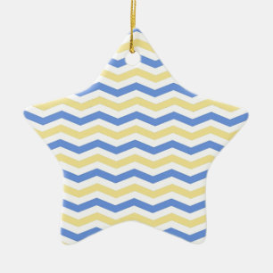 Modernes, trendiges, elegantes Blau und Gelb Zickz Keramikornament