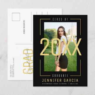 Modernes, trendiges Foto Gold Black Abschluss Ankündigungspostkarte