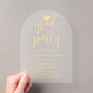 Modernes, trendiges Gold Script Grad Party lichtdu Acryleinladungen