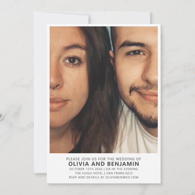 Modernes trendiges, muffiges Typografie-Foto Weddi Einladung (Vorderseite)