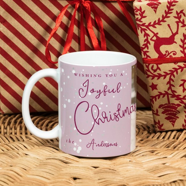 Modernes, trendiges Weihnachtsschneeflocken Foto Kaffeetasse (Modern Trendy Christmas snowflakes Photo Coffee Mug)