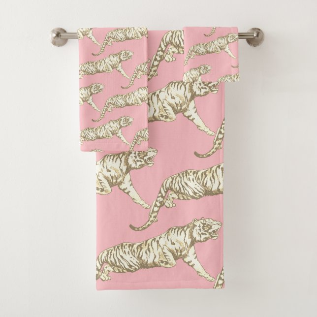 Modernes, trendrosa, beige Tigermuster Badhandtuch Set (Insitu)