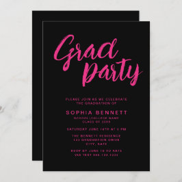 Modernes Trendy Brush Script Black & Pink Grad Par Einladung