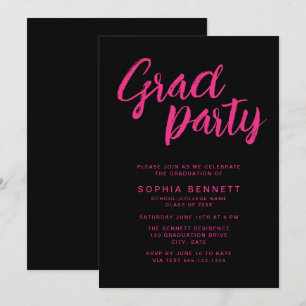 Modernes Trendy Brush Script Black & Pink Grad Par Einladung