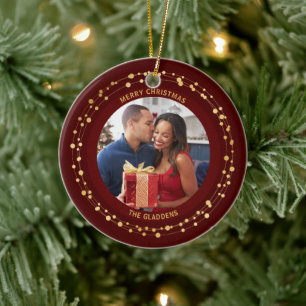 Modernes, trendy Christmas Dark Gold Accent Couple Keramik Ornament
