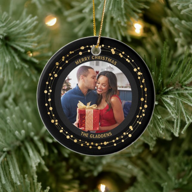 Modernes, trendy Christmas Dark Gold Accent Couple Keramik Ornament (Baum)