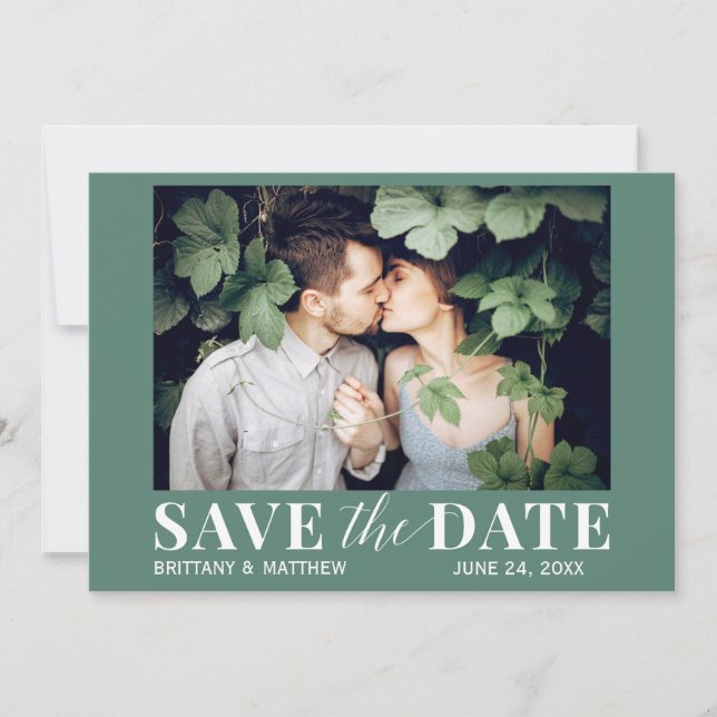 Modernes Trendy Foto Eukalyptus Green Save The Date (Vorderseite)