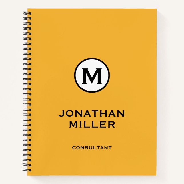 Modernes, trendy-gelbes Monogramm Notizbuch (Vorderseite)