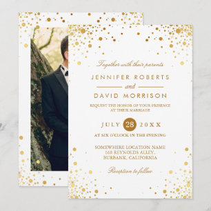 Modernes trendy Gold Confetti Dots Wedding Foto Einladung