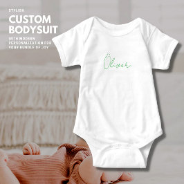 Modernes, trendy Green Script Personalisiert Baby Baby Strampler