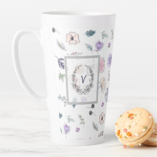 Modernes Trendy Kute Blume Wasserfarbenmonogramm Milchtasse