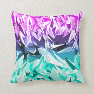 Modernes Trendy lila und aquamarines Fraktal Geo Kissen