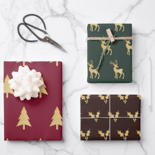 Modernes trendy Minimalistisches Goldenes Weihnach Geschenkpapier Set