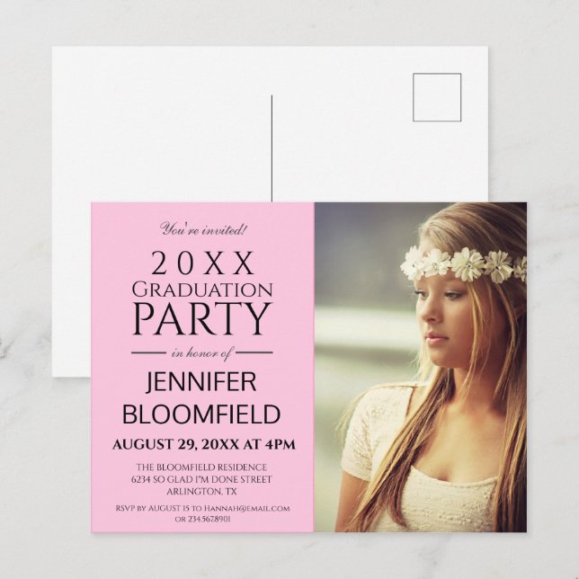 MODERNES TRENDY PINK 2025 ABSCHLUSS INVITATION POSTKARTE (Vorne/Hinten)