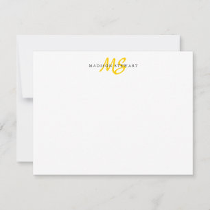 Modernes trendy Pinselskript Lemon Yellow Monogram Mitteilungskarte