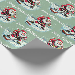 Modernes trendy Santa Playing Ice Hockey Geschenkpapier