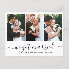 Modernes, trendy Script Wir Got Verheiratet 3 Foto Postkarte