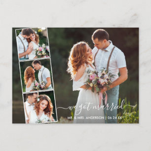 Modernes, trendy Script Wir Got Verheiratet 4 Foto Postkarte