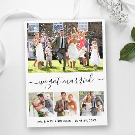 Modernes, trendy Script Wir Got Verheiratet 4 Foto Postkarte