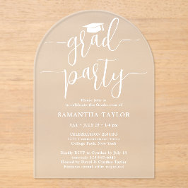 Modernes, trendy White Script Grad Party lichtdurc Acryleinladungen