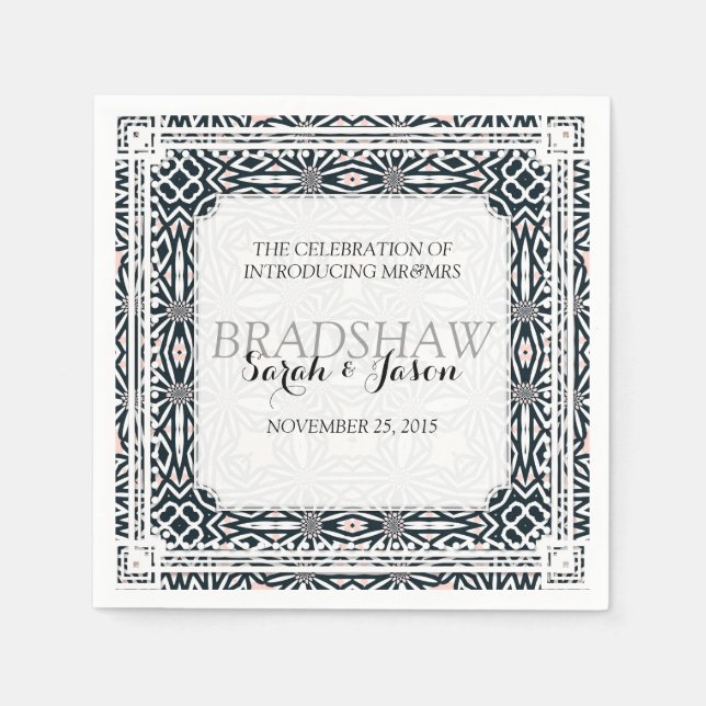 Modernes Tribal Schwarz-weiße Hochzeitspapier Napk Serviette (Vorderseite)