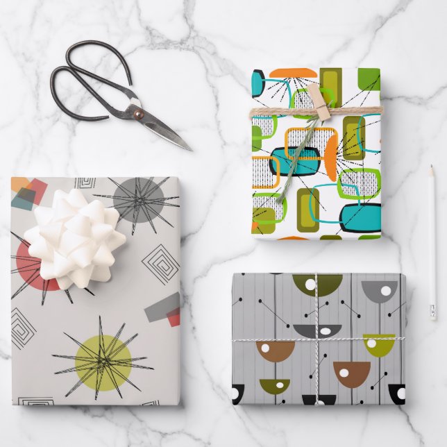 Modernes Trio 4 Papierblätter aus dem Mittelalter Geschenkpapier Set (Vorderseite)