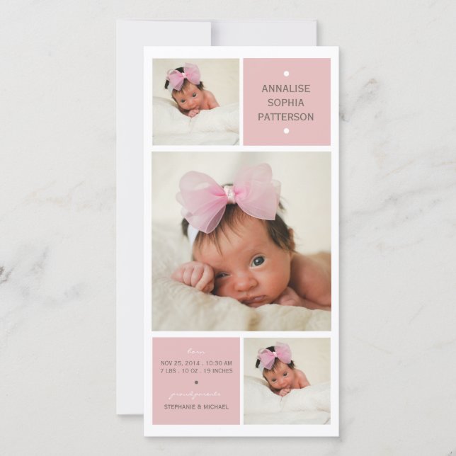 Modernes Trio Foto Baby Girl Geburtserklärung Ankündigung (Vorderseite)