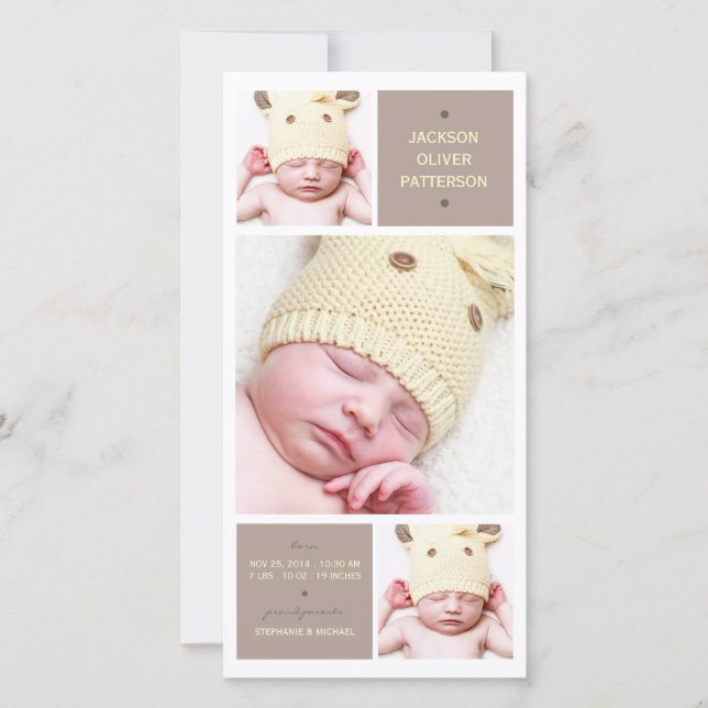 Modernes Trio Foto Baby Girl Geburtserklärung Ankündigung (Vorderseite)