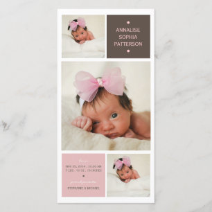 Modernes Trio Foto Baby Girl Geburtserklärung Ankündigung