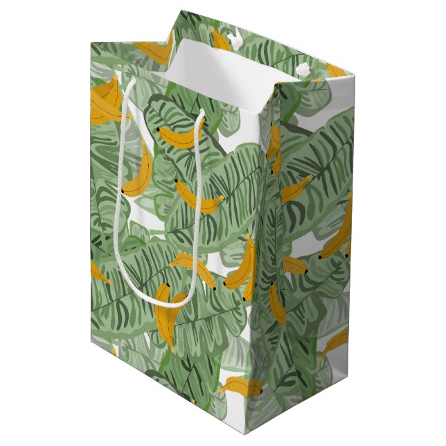 Modernes tropisches Bananengrün Mittlere Geschenktüte (Vorderseite Schrägansicht)