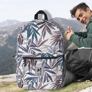 Modernes tropisches Leaf Grau Blue Custom Design Bedruckter Rucksack