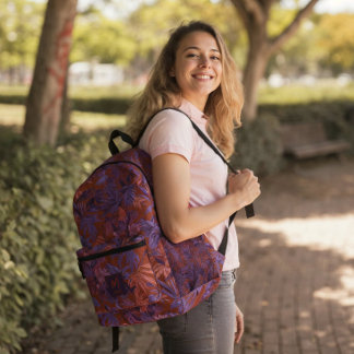 Modernes, tropisches Leaf-rotes Lila Monogramm-Des Bedruckter Rucksack