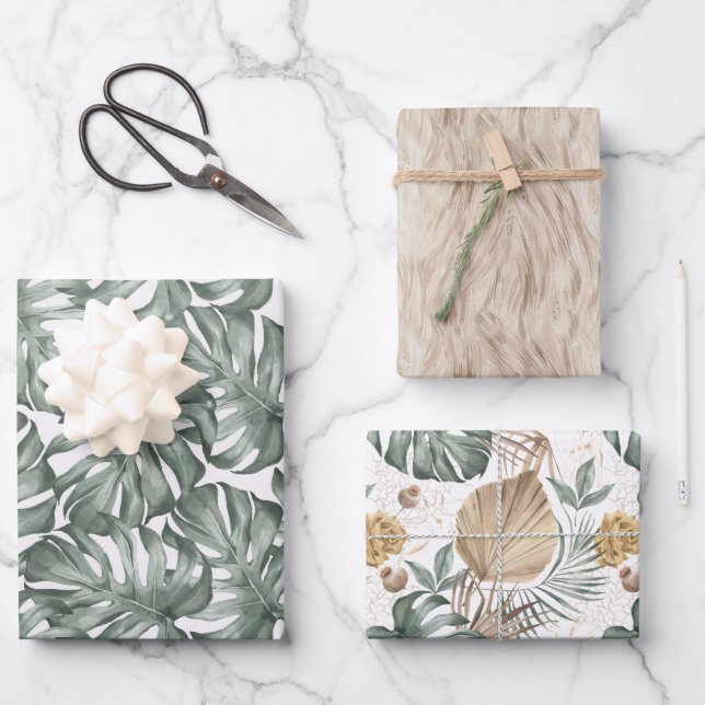 Modernes tropisches Monstera Hawaii Geschenkpapier Set (Vorderseite)