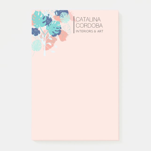 Modernes tropisches Monstera-Leaf-Muster Pfirsich/ Post-it Klebezettel (Vorderseite)
