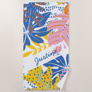 Modernes tropisches Palm rosa Gelb Strandtuch