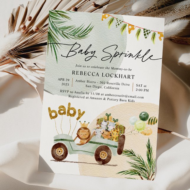 Modernes tropisches Party Baby Animals Baby Sprink Einladung (Von Creator hochgeladen)