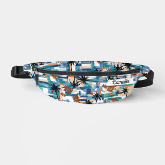 Modernes tropisches Prüfmuster Blaues Monogramm Bauchtasche