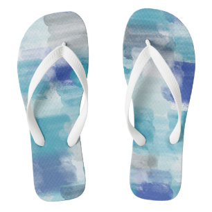Modernes Türkis & Grau Wasserfarbe Abstrakt Art Flip Flops