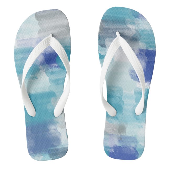 Modernes Türkis & Grau Wasserfarbe Abstrakt Art Flip Flops (Fußbett)