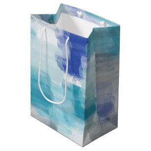 Modernes Türkis & Grau Wasserfarbe Abstrakt Art Mittlere Geschenktüte