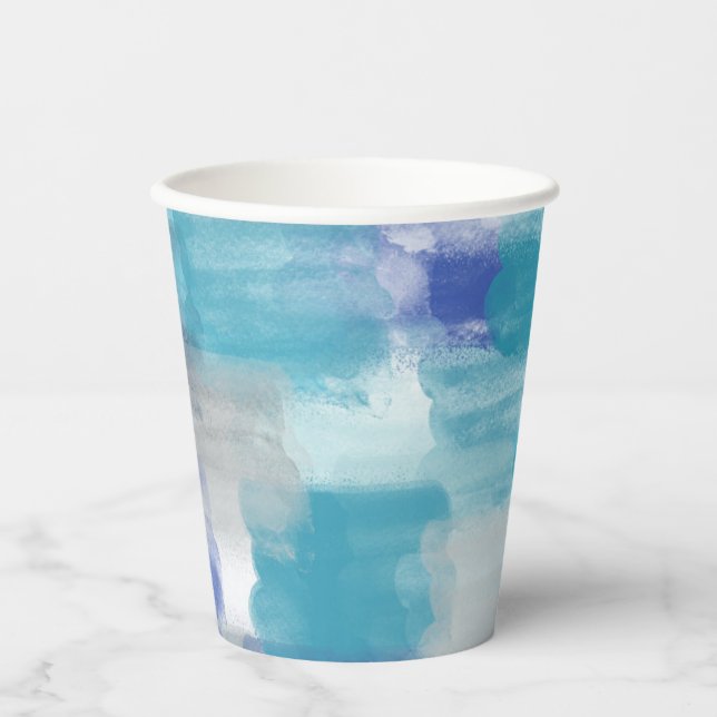 Modernes Türkis & Grau Wasserfarbe Abstrakt Art Pappbecher (Vorderseite)