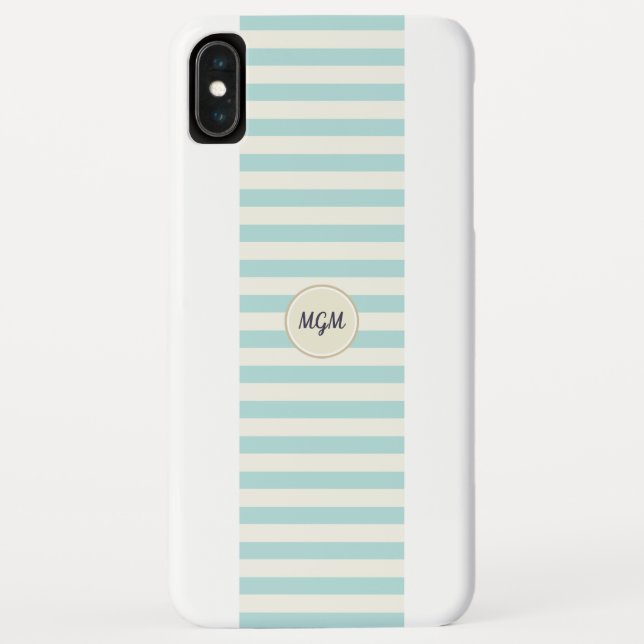 Modernes Türkisblau und Creme-Streifen Monogramm Case-Mate iPhone Hülle (Rückseite)