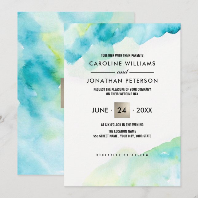 Modernes Türkisches Wasser Einladung (Vorne/Hinten)