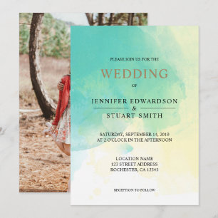 Modernes türkisfarbenes goldfarbenes Foto Hochzeit Einladung