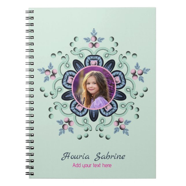 Modernes türkisfarbenes Rosa Mandala Doodles Foto Notizblock (Vorderseite)