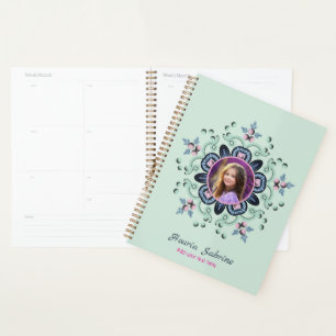 Modernes türkisfarbenes Rosa Mandala Doodles Foto Planer